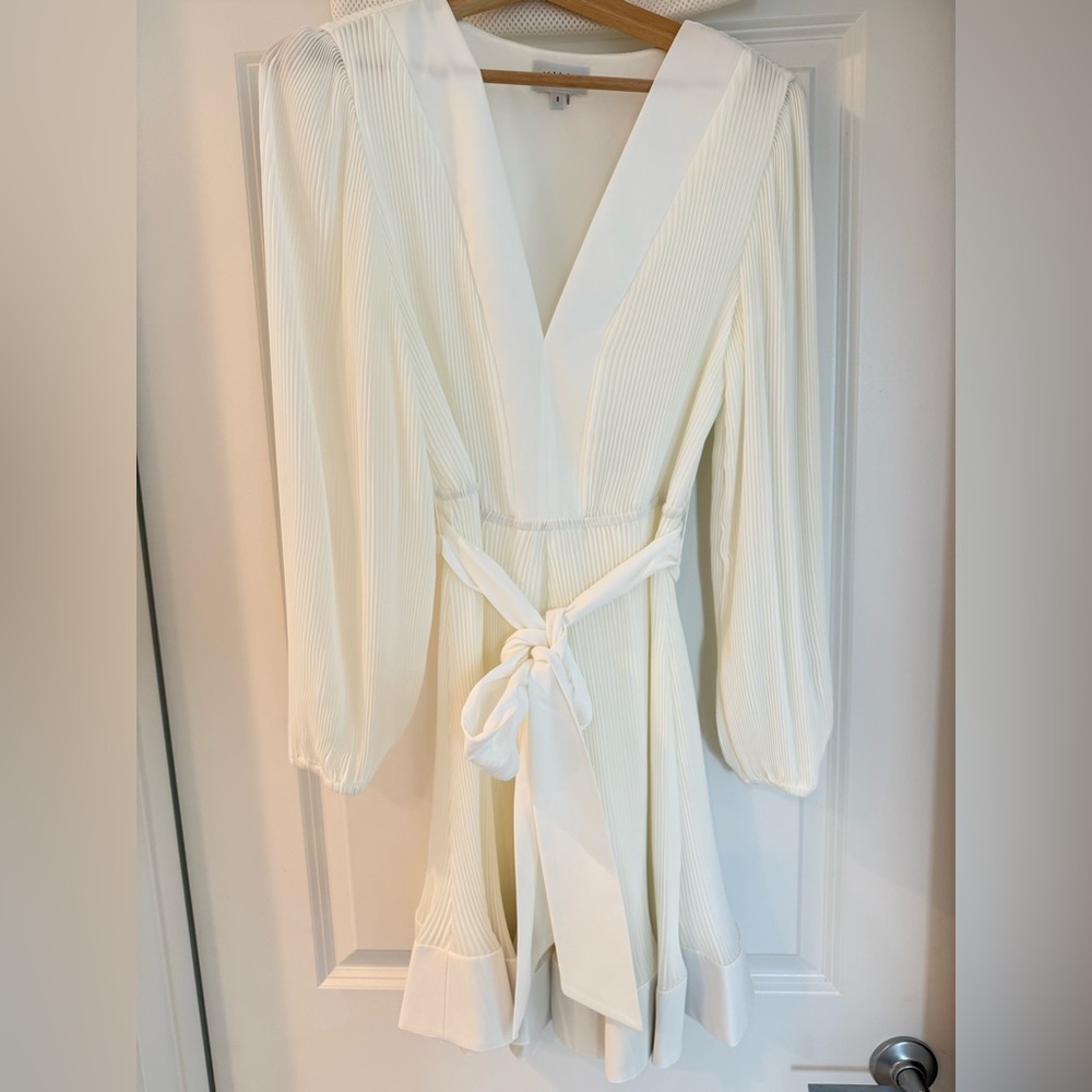 NWOT Milly Liv Long-Sleeve V-Neck Pleated Belted Mini Dress - Picture 16 of 16